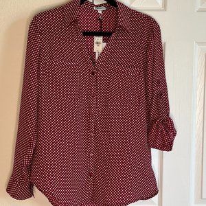 Express Women's Burgundy Slim Fit Button Down Convertible Sleeve Shirt - Medium